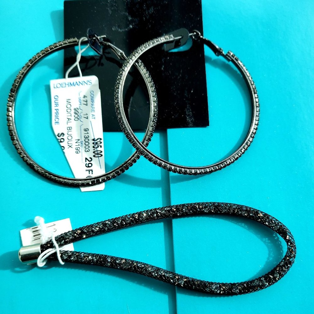 Bundle of 2 items - Black Gemstone Hoops  + Bracelet